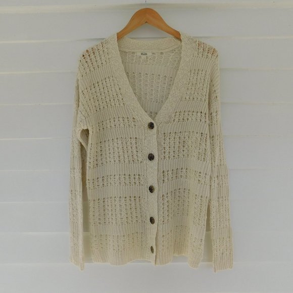Bohemian Cream Tortoise Button Open Knit Cardigan - Picture 4 of 15